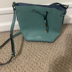 Lauren Ralph Lauren Teal Leather Drawstring Crossbody Bucket Bag